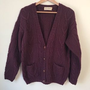 VTG L.L. Bean wool cable knit cardigan burgundy